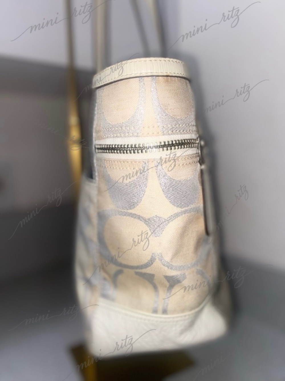 Coach Signature White, Beige and Silver Patchwork Tote GUC - Picture 5 of 15